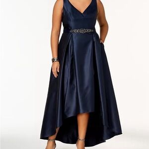 Plus Size Elegant Evening Dress, Adrianna Papell, Midnight Blue High-Low Hem